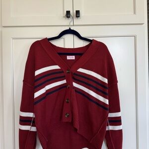 Pink Lily Burgundy Striped Cardigan